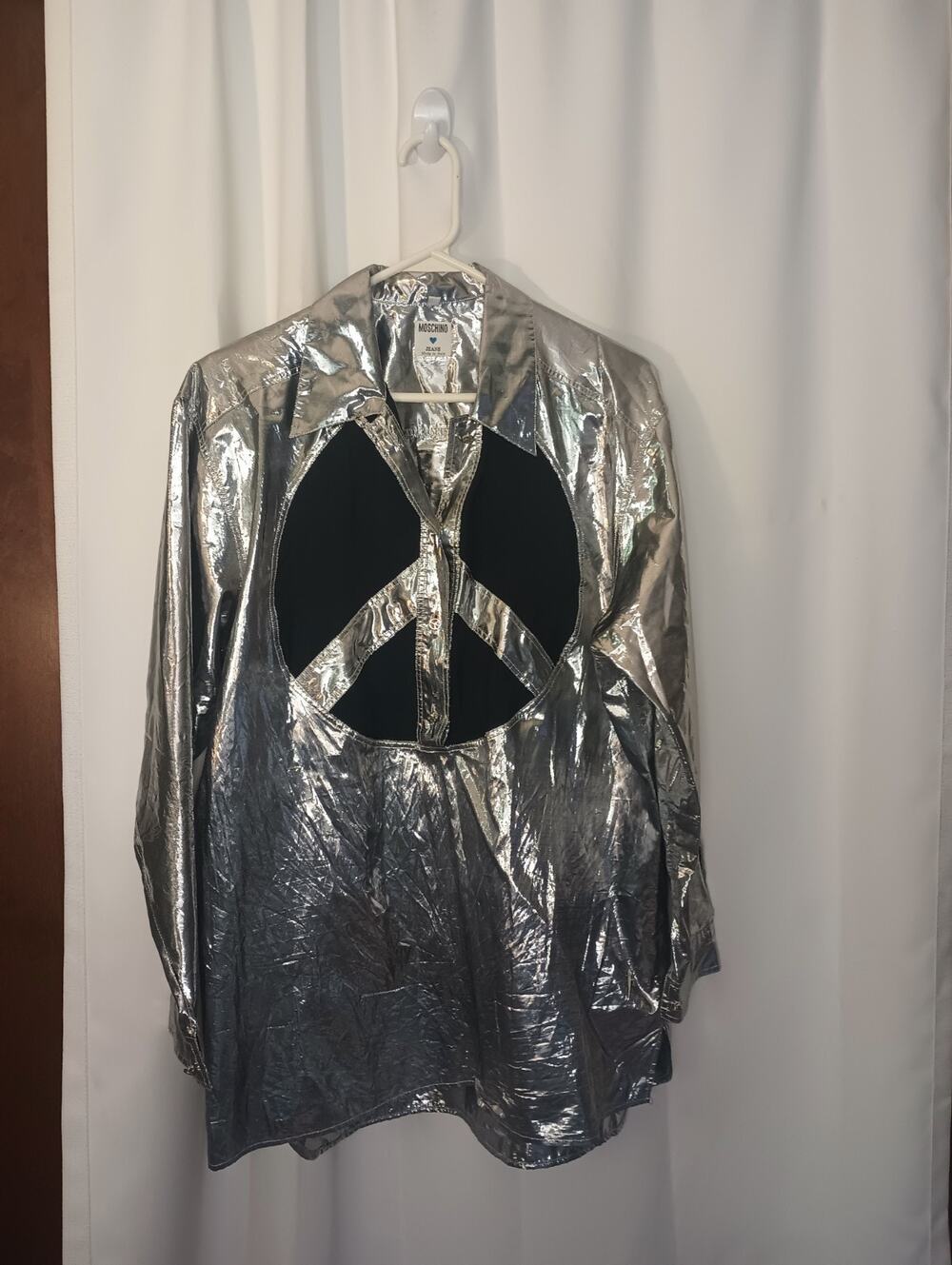 Mochino Italy 90s Metallic Pullover S Peace Sign Futuristic Cyberpunk Y2K